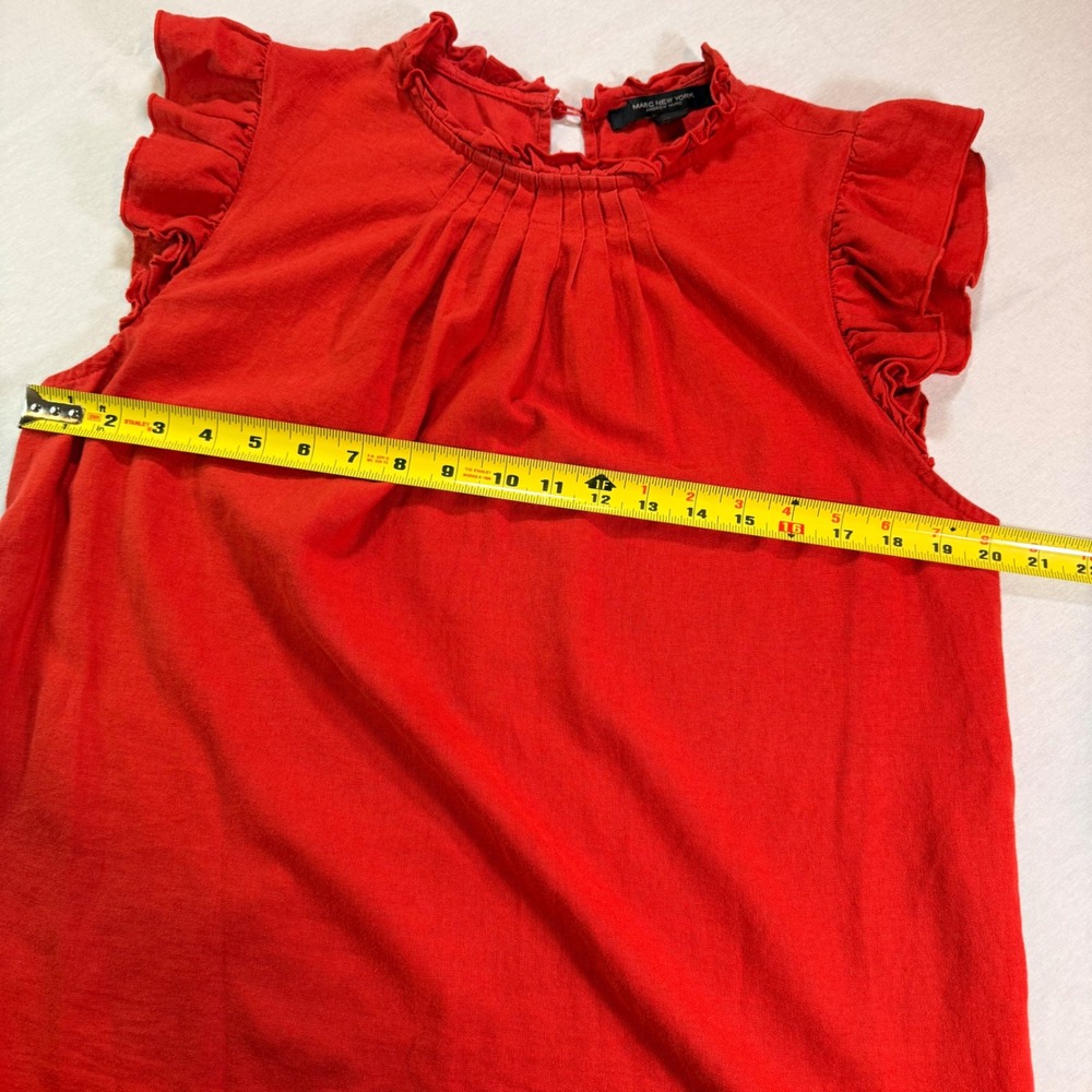 Marc New York Top Womens L Red Ruffle Sleeve Linen Blend Parisian Chic - Picture 3 of 7